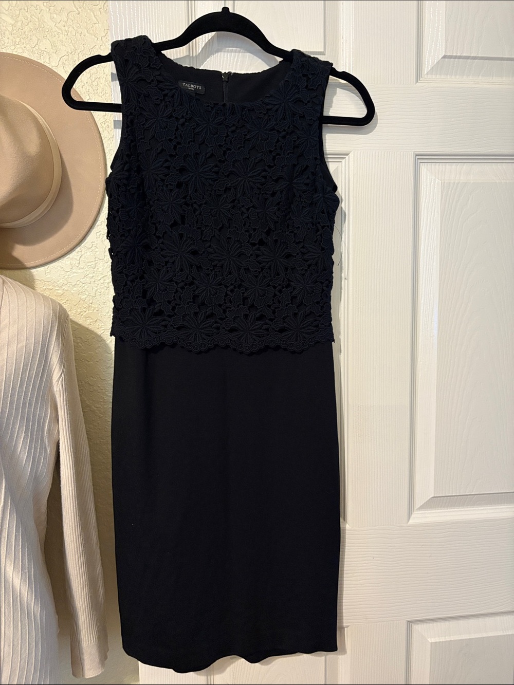Talbots Black Sleeveless Lace Bodice Sheath Dress